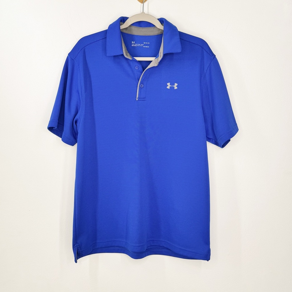 Under Armour Loose HeatGear Blue Short Sleeve 3 Button Polo Men’s Size Large
